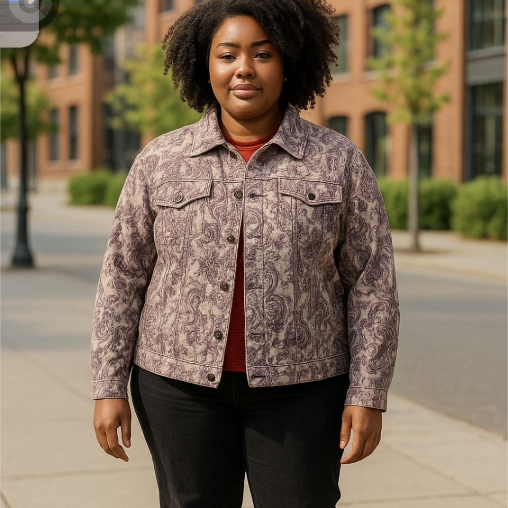 Anology Stretch Paisley Brocade Button Down Lightweight Jacket